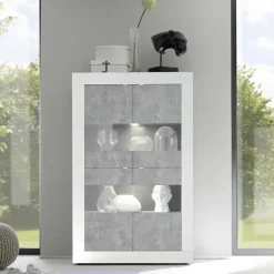 Vetrinetta 102x162h cm 4 ante soggiorno bianco lucido cemento Eternity