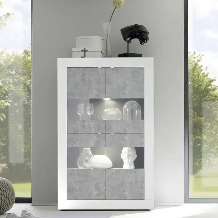 Vetrinetta 102x162h cm 4 ante soggiorno bianco lucido cemento Eternity