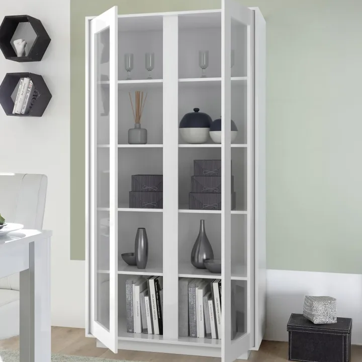 Vetrinetta 92x179h cm 2 ante soggiorno bianco lucido Spirit