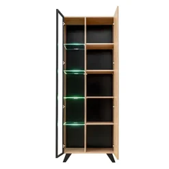 Vetrinetta 70x192h cm 2 ante soggiorno moderna noce con stampa nera Mendes