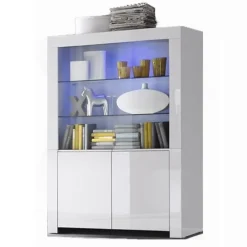 Vetrinetta 123x170h cm 2 ante soggiorno bianco lucido Essential