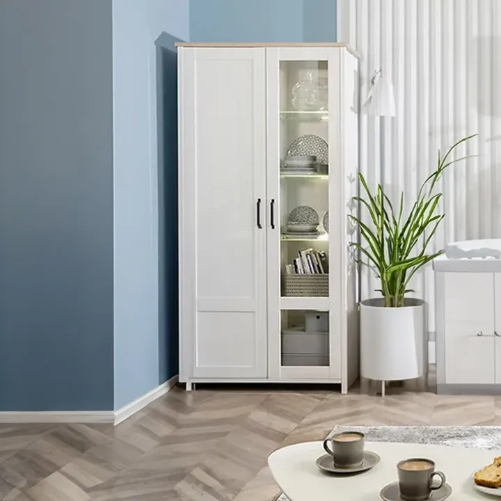Vetrinetta 102x201h cm 2 ante soggiorno bianco frassinato rovere Lars