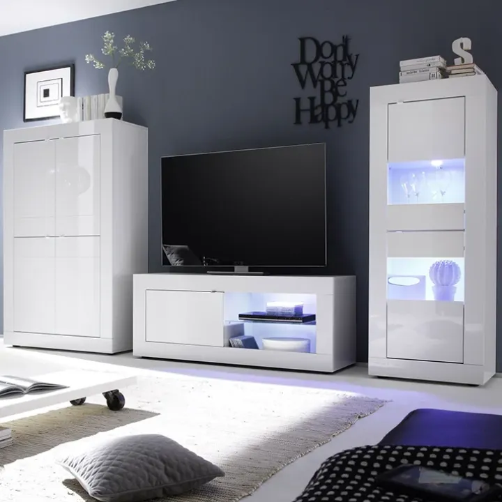 Vetrinetta 61x161h cm 2 ante soggiorno moderna bianco lucido Eternity