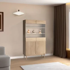 Vetrinetta 106x183h cm design cannettato rovere Colby