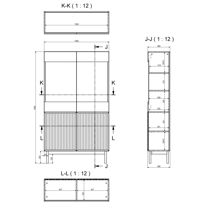 Vetrinetta 106x183h cm design cannettato rovere Colby