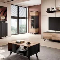 Vetrinetta 60x182h cm moderna industrial rovere nero Nandina