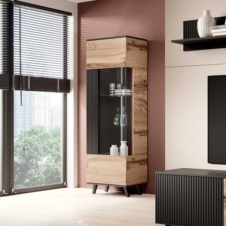 Vetrinetta 60x182h cm moderna industrial rovere nero Nandina