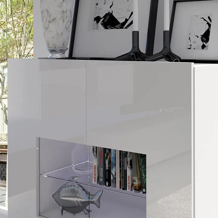 Vetrinetta 100x107h cm moderna soggiorno bianco Corale