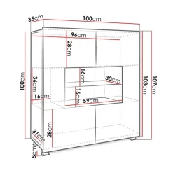 Vetrinetta 100x107h cm moderna soggiorno bianco Corale
