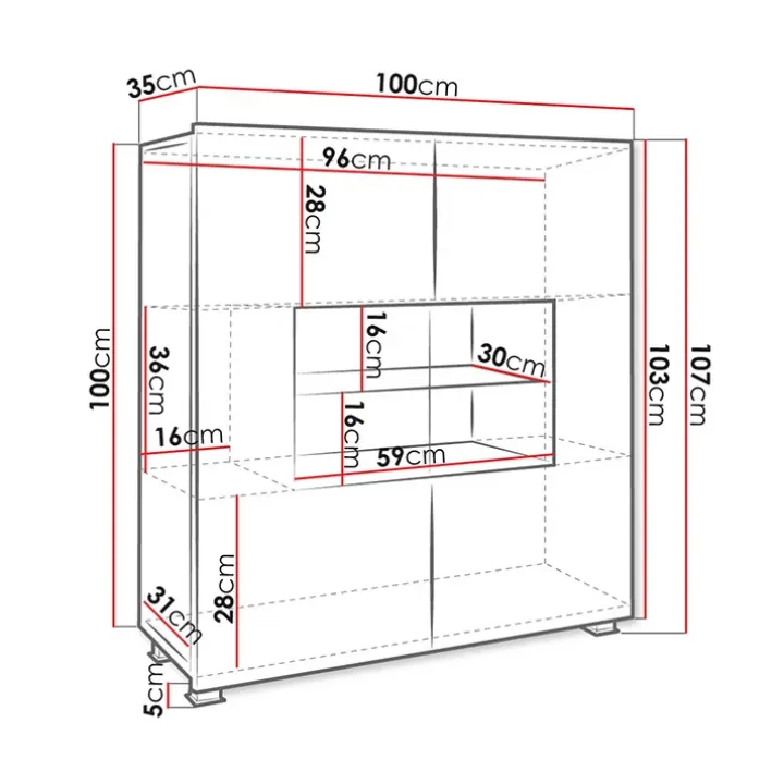 Vetrinetta 100x107h cm moderna soggiorno bianco Corale